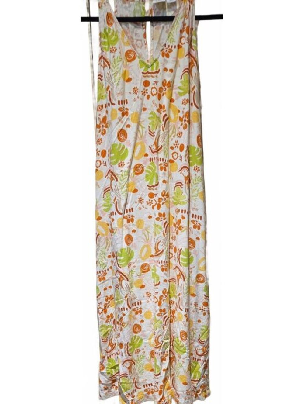 C&C California Womens Linen blend Tropical Bird Print Maxi Dress Small Pockets